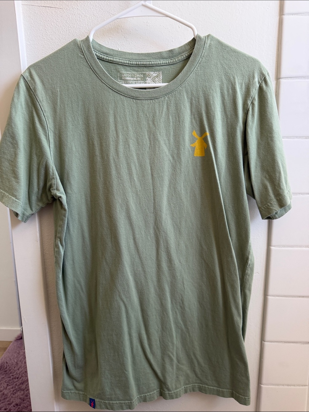 Dutch Bros Sage Green Short Sleeve Tee with Yellow Windmill Logo